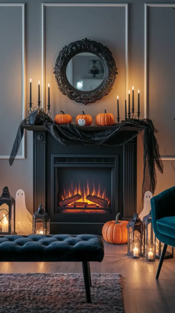 30 Stunning Halloween Fireplace Decor Ideas 2025 for a Spooky-Chic Home