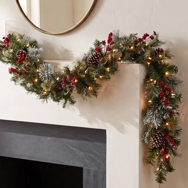 108' Frosted Pre-Lit Berry Garland