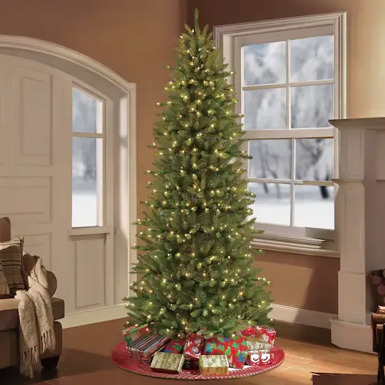 10ft. Pre-Lit Slim Fraser Fir Artificial Christmas Tree, Clear Lights -  Adjustable Trees