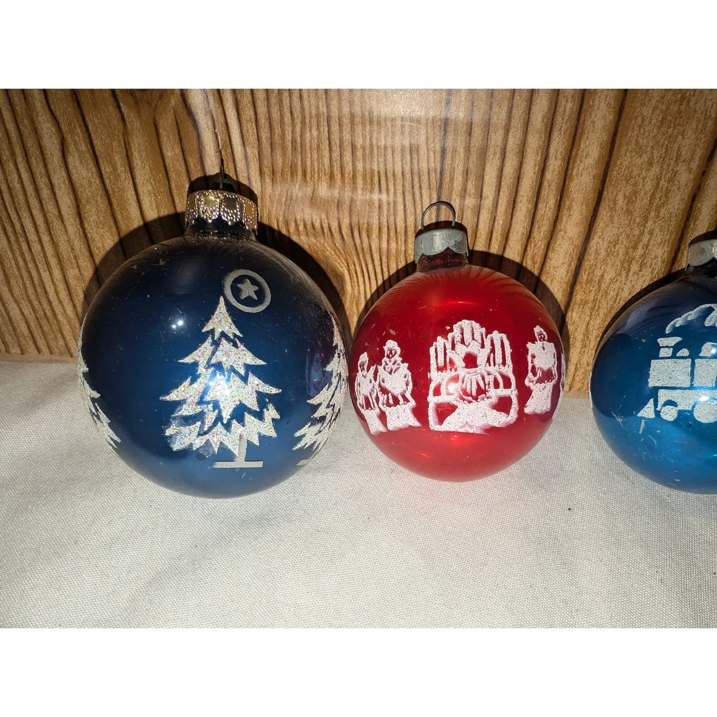 10x Shiny Brite? USA Christmas Ornaments Mercury Glass? Stamped Stencil  1.5\'-2\'