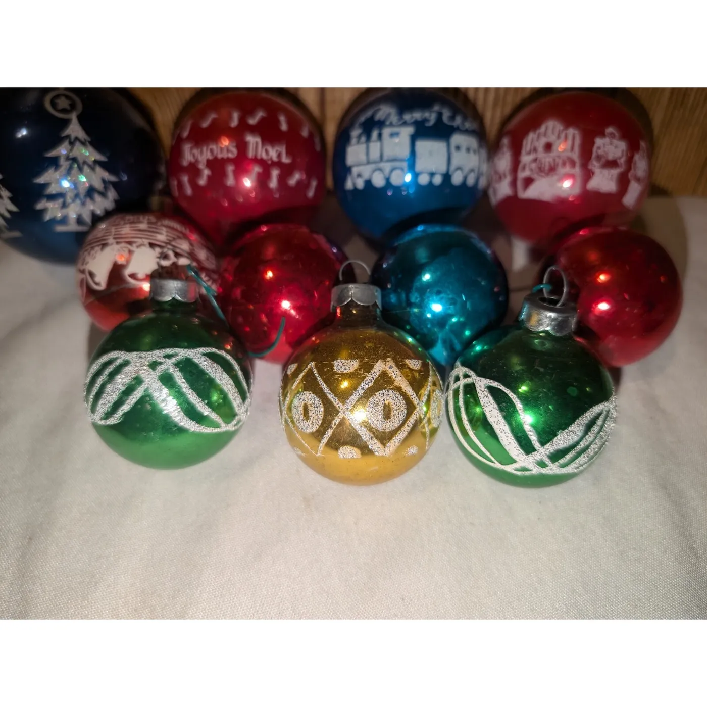10x Shiny Brite? USA Christmas Ornaments Mercury Glass? Stamped Stencil  1.5'-2'
