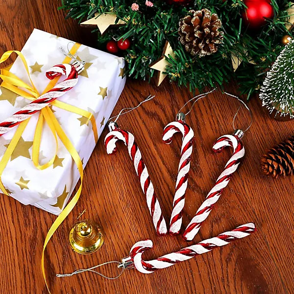 12 Pack Candy Cane Christmas Decorations Red and White Baubles Small  Hanging Ornament for Christmas Tree