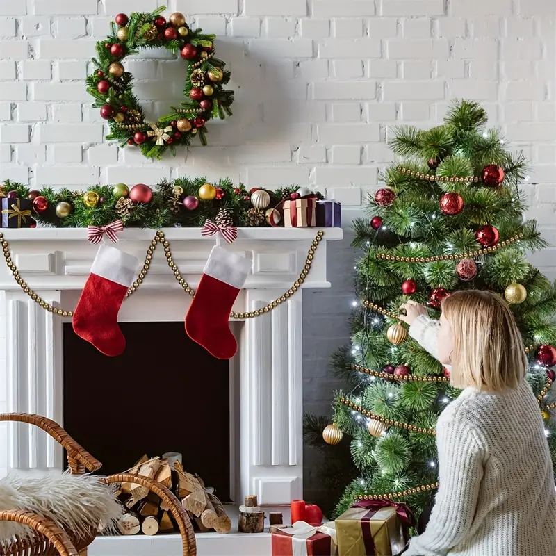 16 feet golden christmas wood bead garland wooden bead - Temu New Zealand