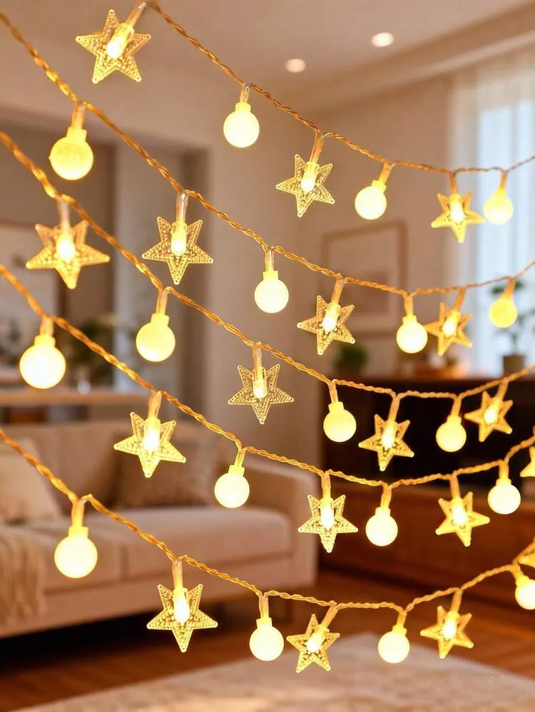 1pc 1.5/3/6m Battery Operated LED White Ball Star String Lights, Bedroom  Wall Decor, Garden Decor, Camping Decor, Party Decor, Wedding Decor,  Birthday Party Supplies, Holiday Decor Ball Lights, Indo