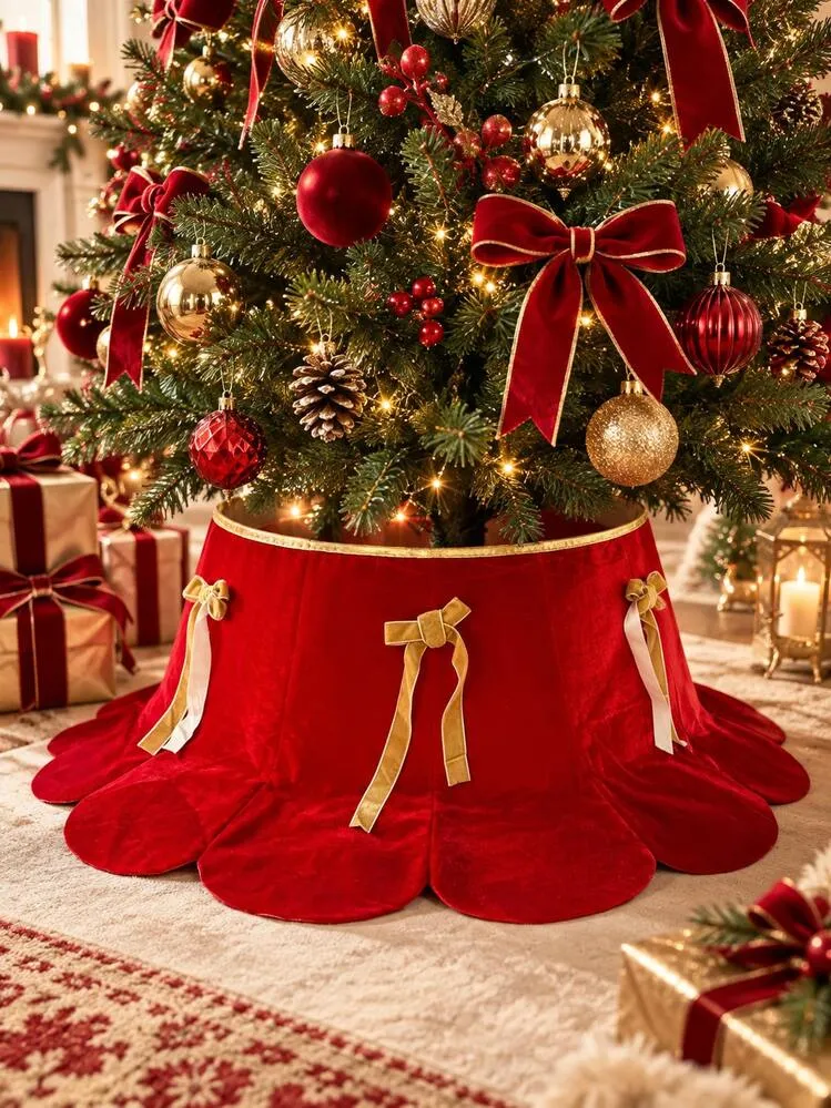 1pc Bowknot Christmas Tree Collar, 60cm Elegant Wavy Edge Tree Skirt Base  Cover, Luxury Christmas Tree Bottom Decoration, Suitable For Christmas  Party, Holiday Home And Living Room Decor | SHEIN UK