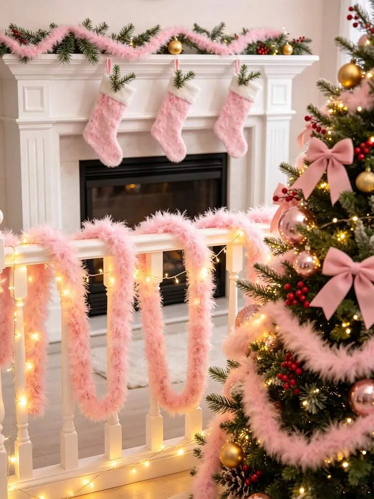 1pc Christmas Pink Feather Garland, Elegant Pink Feather Wreath, Artificial  Ribbon Garland, Suitable For Christmas Tree, Fireplace, Stair Railing,  Indoor And Outdoor Decoration | SHEIN EUR