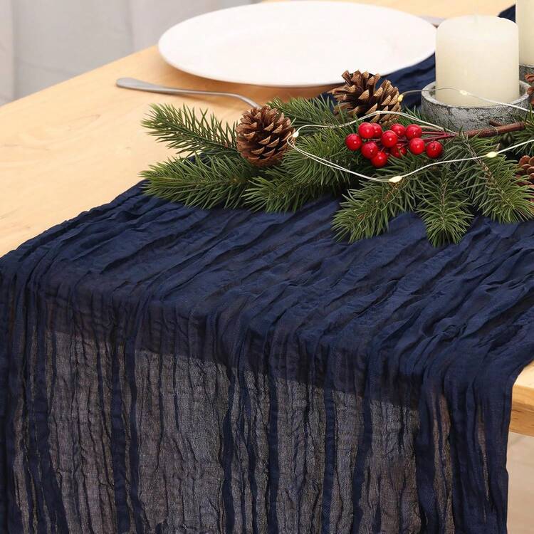 1pc Navy Blue Cheese Cloth Table Runner, 10ft/1.9m, 4m, 3 Meters Sheer  Tablecloth, Bohemian