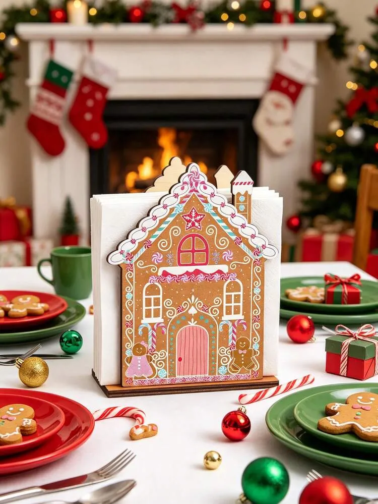 1pc Wooden Gingerbread House Napkin Holder, Christmas Tabletop Tissue Rack, Holiday  Gingerbread Man Candy House Decor, Dining Table Kitchen Counter Napkin  Storage Organizer, Holiday Party Desktop De