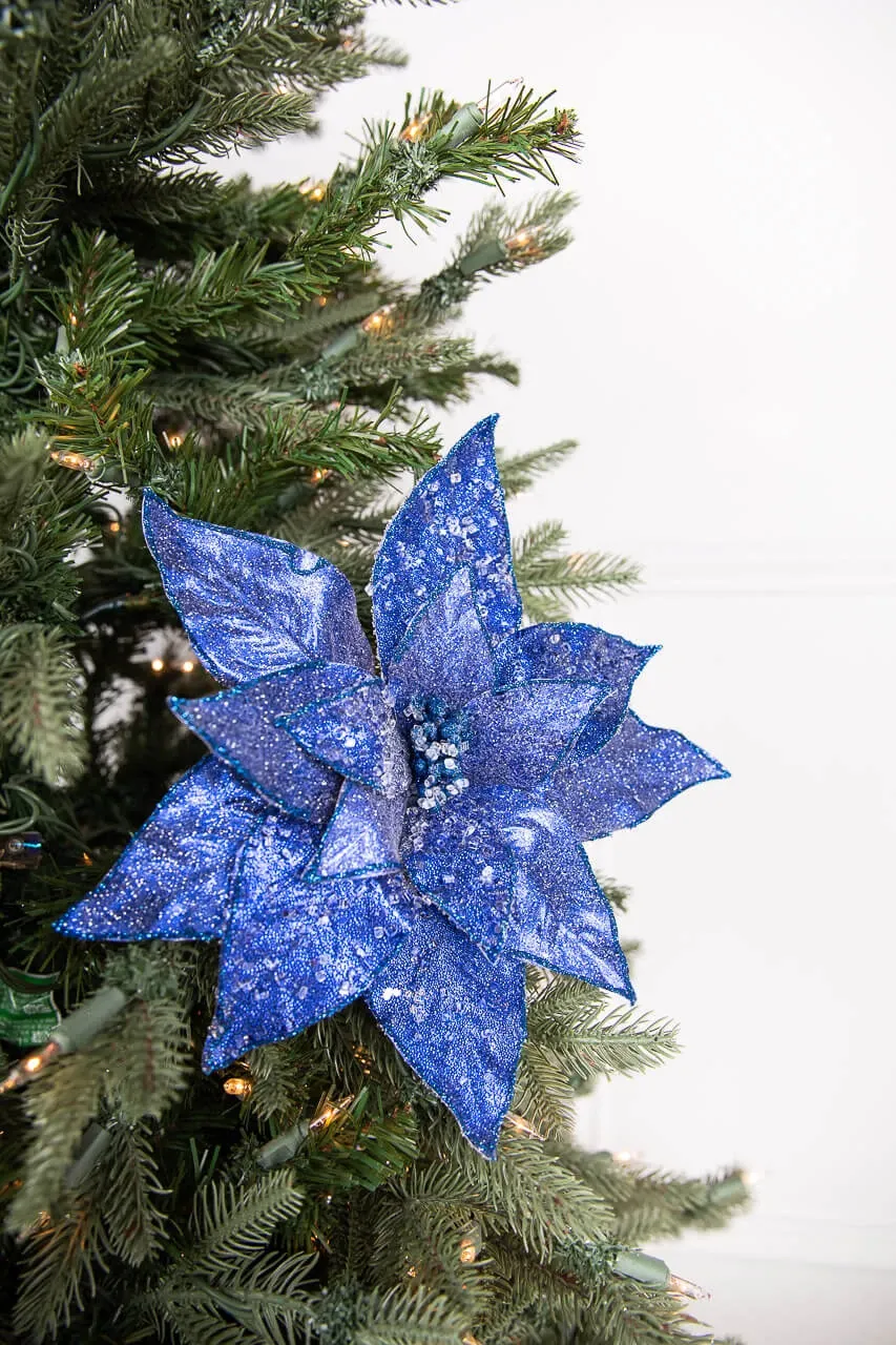 24” x 11' Glitter Iced Poinsettia Stem - Midnight Blue