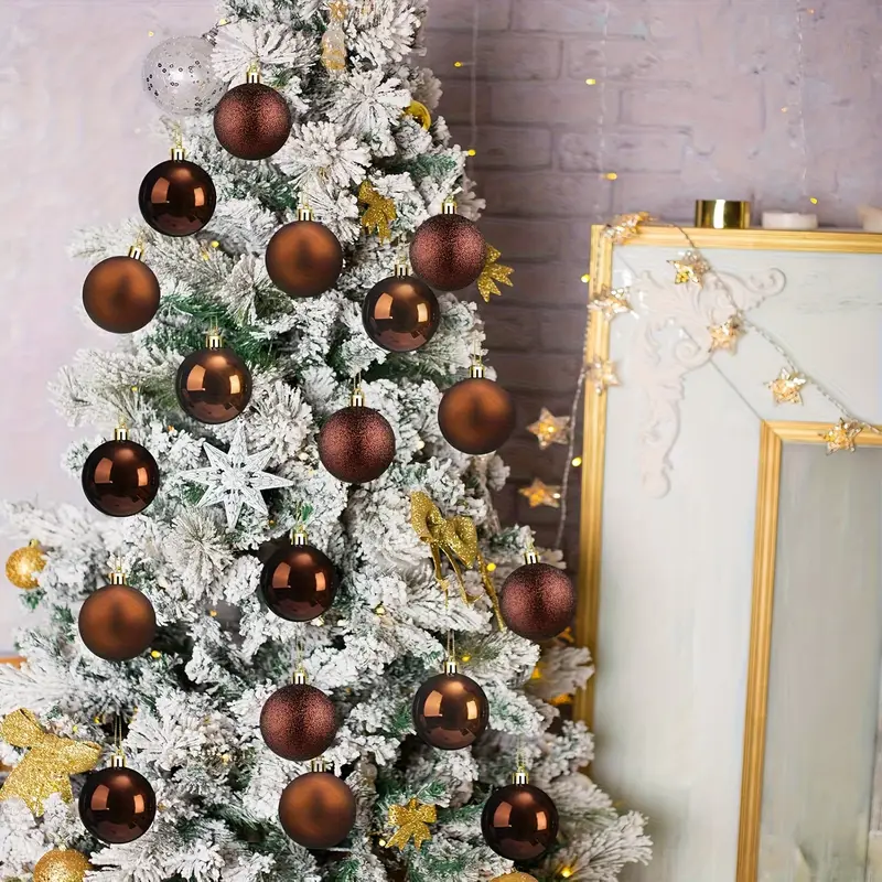 24pcs brown plastic christmas tree ornaments glitter sequin - Temu United  Kingdom