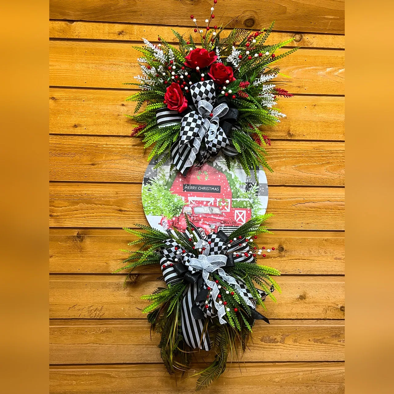 25820 Christmas Truck – Vintage Christmas Truck Door Décor | Holiday Front Door Decoration – Angie's Art Floral Design Studio