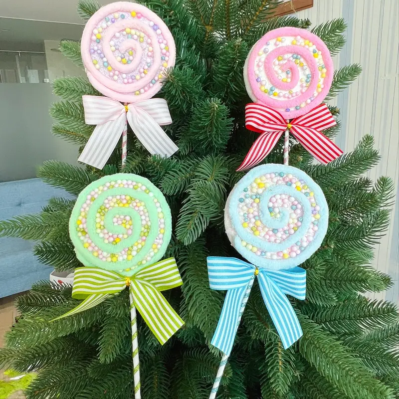 2pcs Festive Macaron Candy Ornaments with Colorful Bow Ties - Blue, Red,  Green, Pink | Ideal for Christmas Tree Topper & * Decor | No Power Needed *  Design, Festive Ornaments|* Design|Ribbon * ...