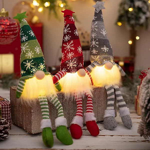 3 Pack Light Up Swedish Santa Gnomes, Handmade Christmas Decorations with  Lights, Gonk Elf Ornaments for