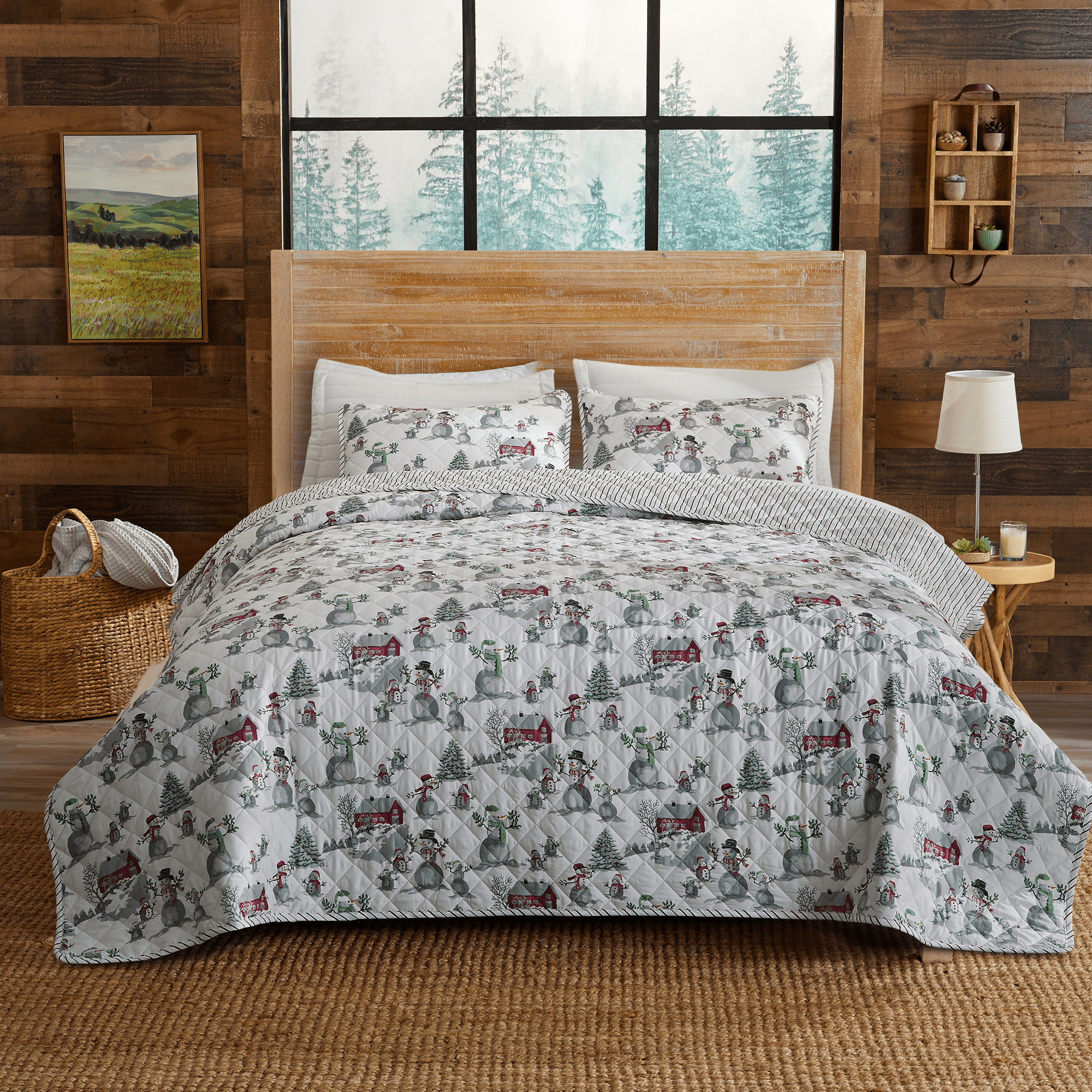 3 Piece Holiday Printed Quilt - Alfie Collection - Full / Queen / Winter Wonderland