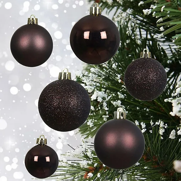 30 Black Truffle Baubles Christmas Tree Decorations Brown Shatterproof  Ornaments