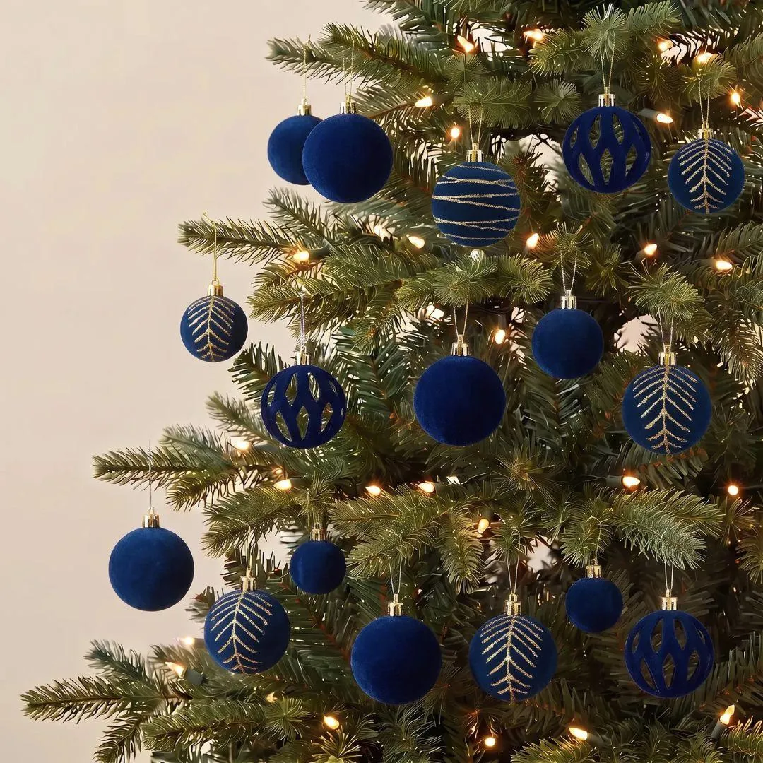 30pcs Set Dark Blue Velvet Christmas Hanging Baubles Ornament (D71)