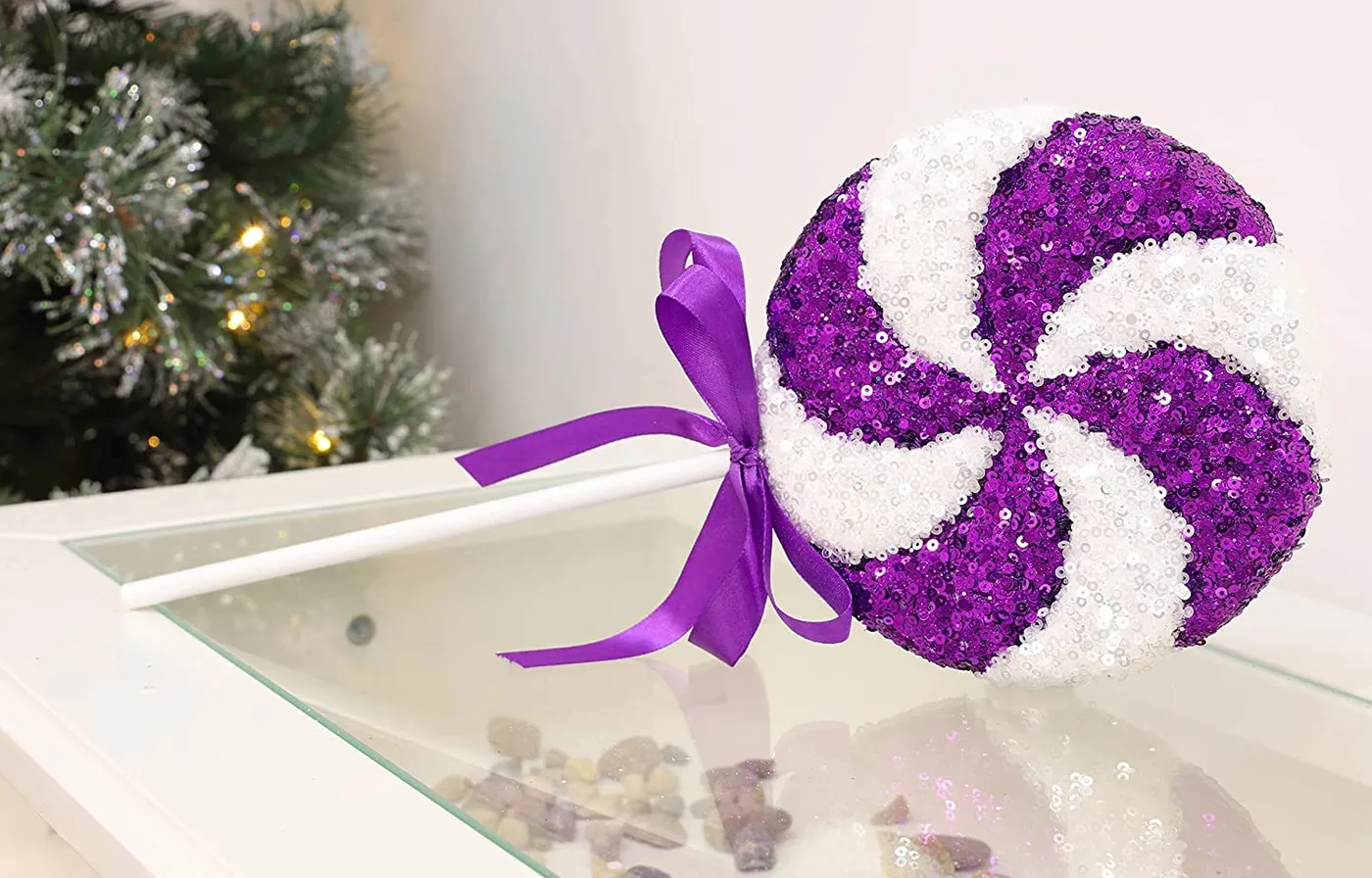 36cm Giant Sparkly Sequin Lollipop Christmas Decoration - Purple & White – Christmas  Tree Ornaments - Christmas Concepts
