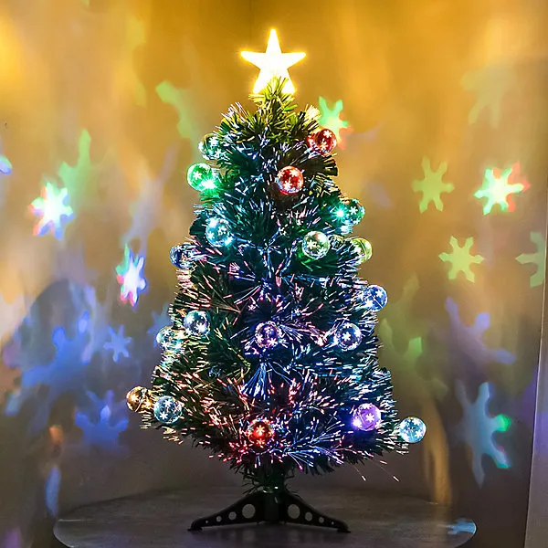 3FT (90cm) Green Fibre Optic Christmas Tree with Multi-coloured LED Lights  and Baubles