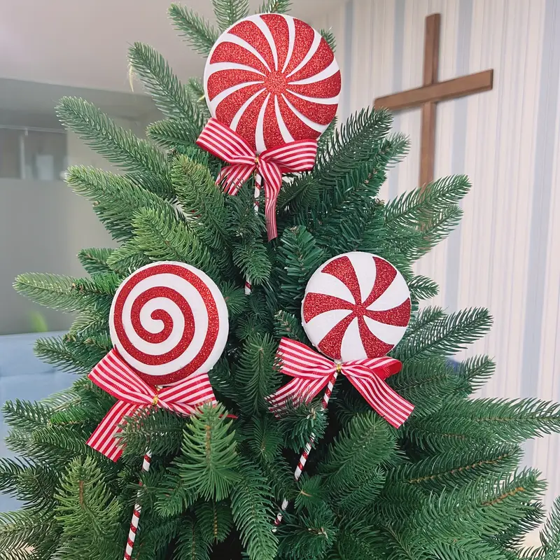 3pcs Christmas Ornament Set, Christmas Tree Candy Hanging Decorations,  Christmas Tree Decorations, Large Red Lollipop Christmas Ornaments,  Suitable for * * Decorations, Christmas, Halloween, Home ..