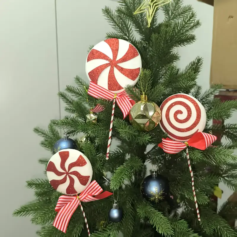 3pcs Christmas Ornament Set, Large Red Lollipop Tree Decorations, Festive  Candy-Like Lollipops for Holiday Parties and Tabletop Displays