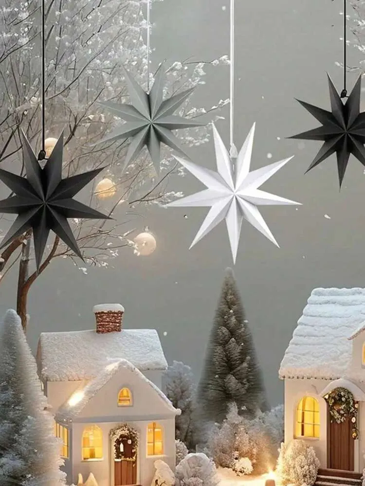 3pcs Christmas Paper Lantern Light Cover(Without Light),Christmas  Nine-Pointed Star Shaped Lamp Shade,30cm Christmas Pendant,Christmas Tree  Decoration,Home Christmas Decor,Merry Christmas Decoration