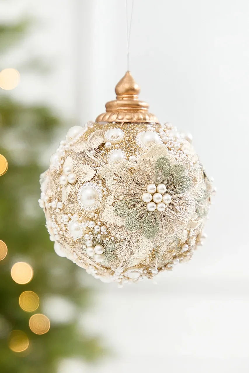 4' Embellished Pearl Glitter Ornament
