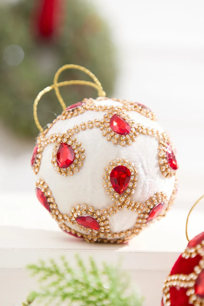 4' Ivory Velvet with Jewel & Rhinestone Ball Ornament - Decorator's Warehouse
