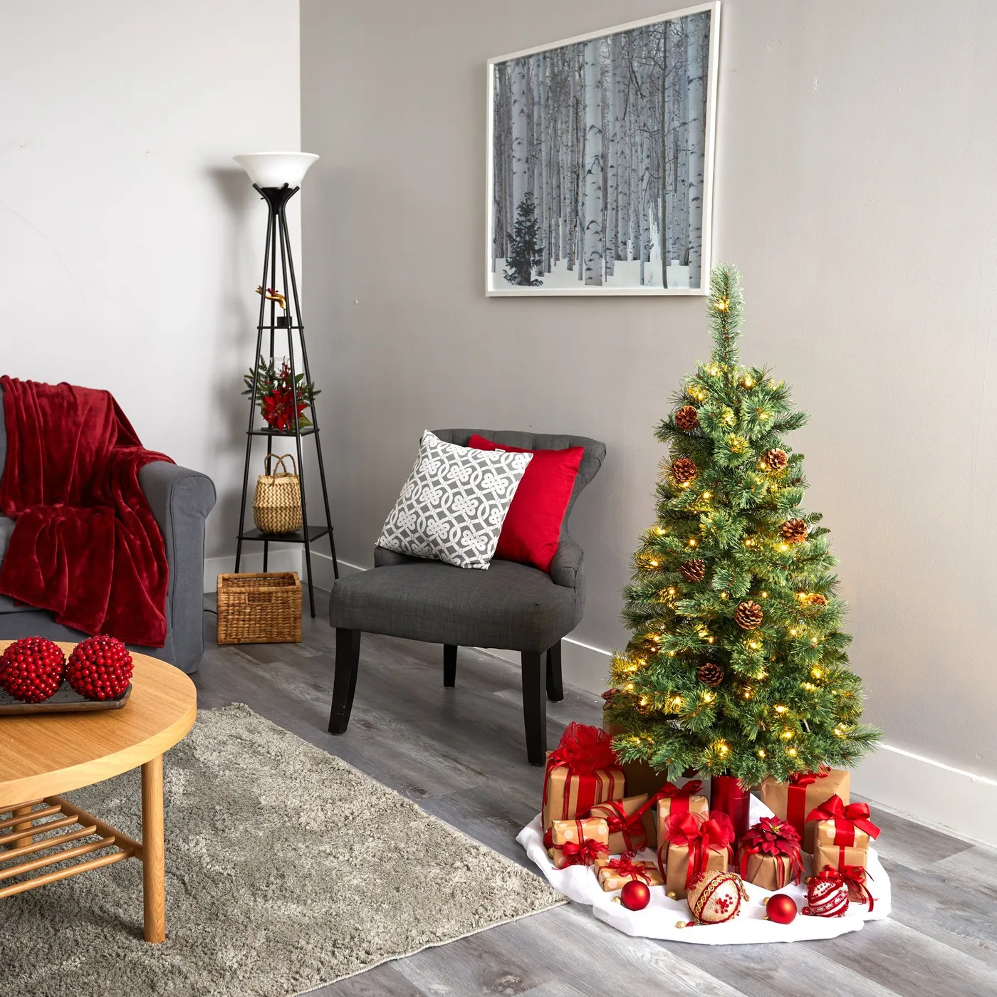 4' White Mountain Pine Artificial Christmas Tree with 100 Clear LED Lights  and Pine Cones | Nearly Natural