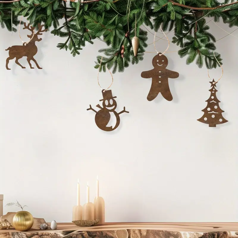 4pcs rusty christmas ornaments metal decorations trees - Temu