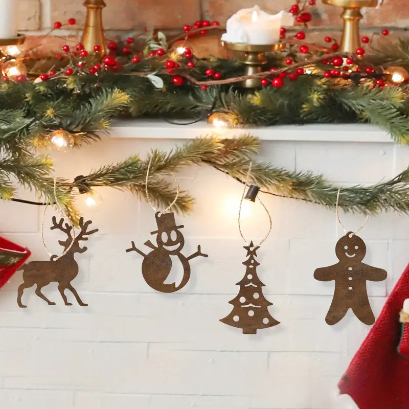 4pcs rusty christmas ornaments metal decorations trees - Temu