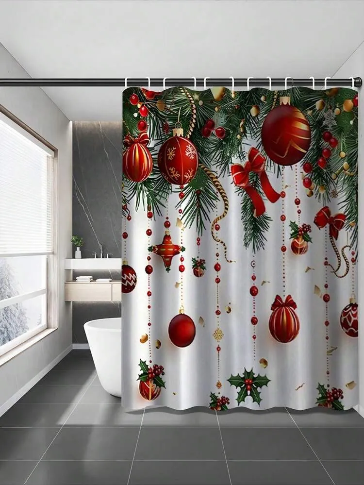 4pcs/Set Christmas Bathroom Decor Set, Waterproof Holiday Bathroom Set With Toilet Seat Cover, Non-Slip Rug And Mat, Made Of Polyester Woven Fabric, Waterproof, With 12 Hooks, Machine Washable - Bat