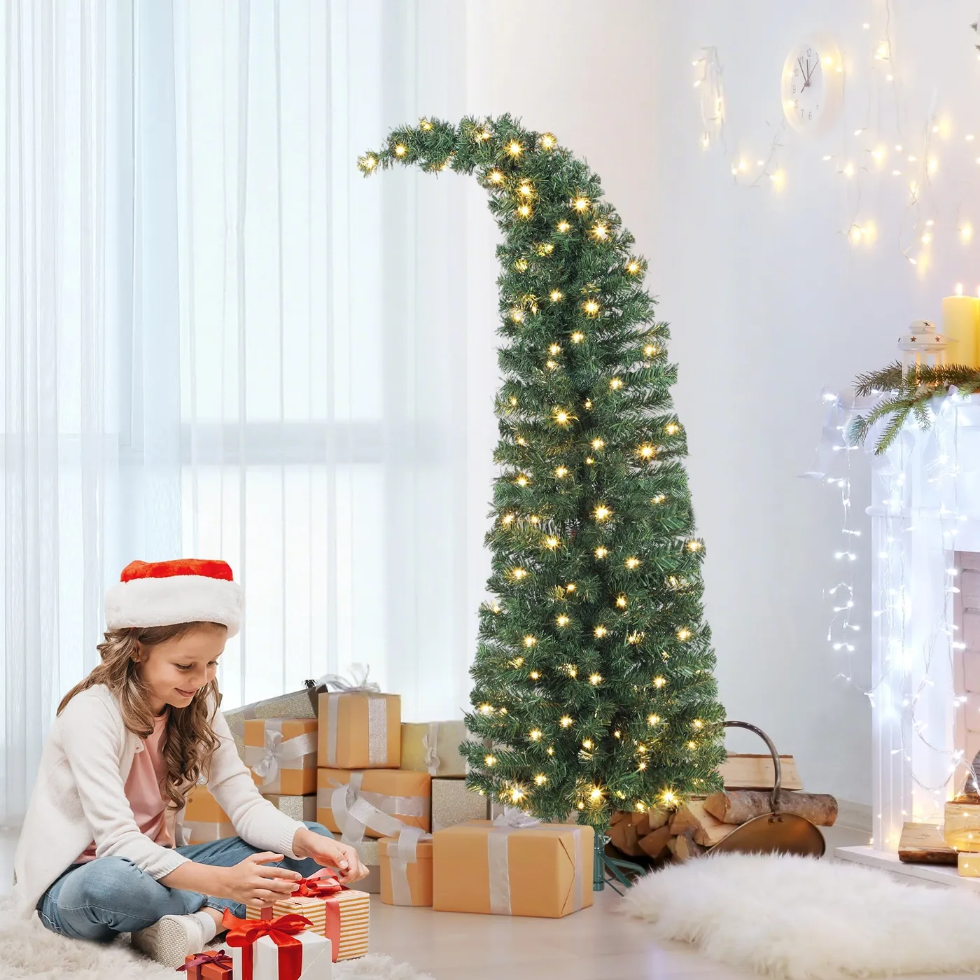 5 Ft Prelit Bent Top Christmas Tree with 300 LEDs and Metal Stand – thenestingnooksupply