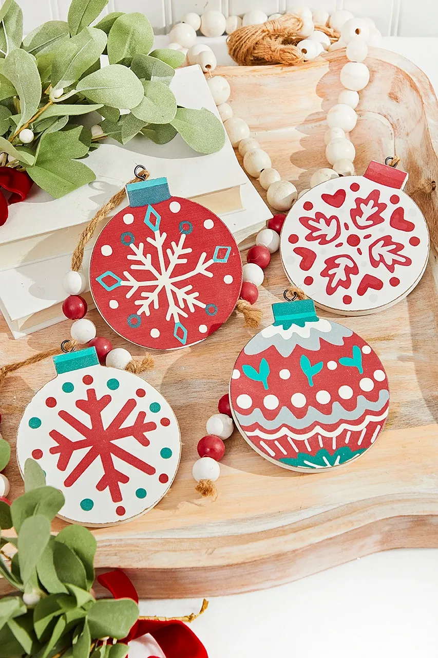 5” Nordic Pattern Wood Ornament Option 4