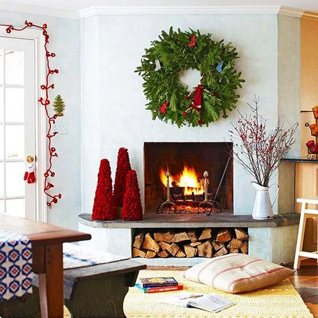 55 Alternative Christmas Ideas, Fireplace Decorating without Garlands