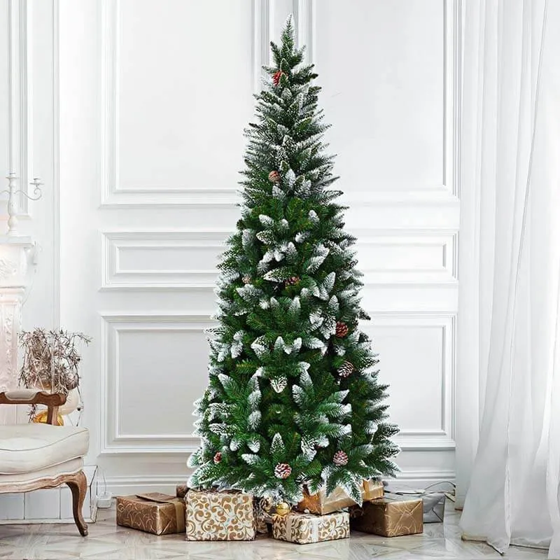 5FT Unlit Snow Flocked Slim Pencil Artificial Christmas Tree Sale |  Bestoutdor