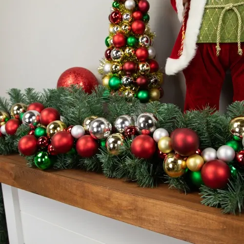 6' Traditional Colors 2-Finish Shatterproof Ball Christmas Garland |  Christmas