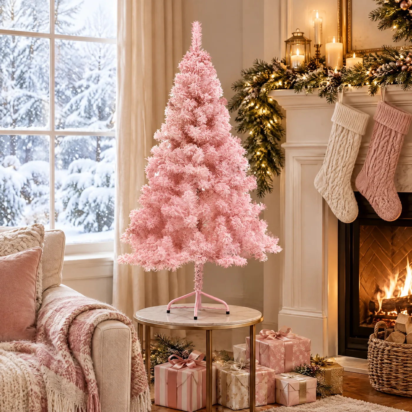 60 cm Pink Flocked Tabletop Christmas Tree – Christmas Hub