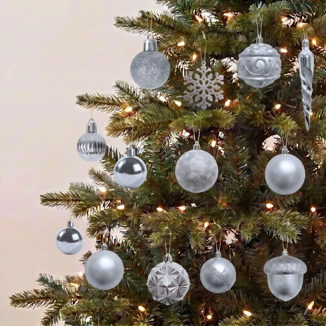 62pcs Set Silver Christmas Hanging Baubles Ornament (D21)
