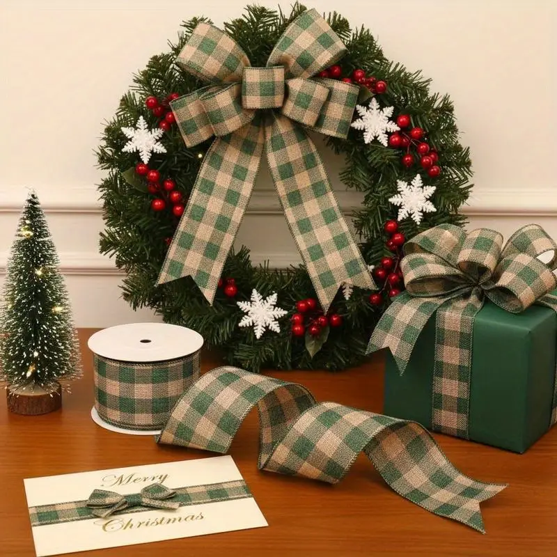 6.35cm 9.14meter/roll Christmas Wired Edge Ribbon, Satin Ribbon * for  Wedding, Suitable for Wreath & Bow/Long Strip Ribbon/Handmade DIY  Material/Christmas Tree Decoration/Bow & Holiday Decoration, .