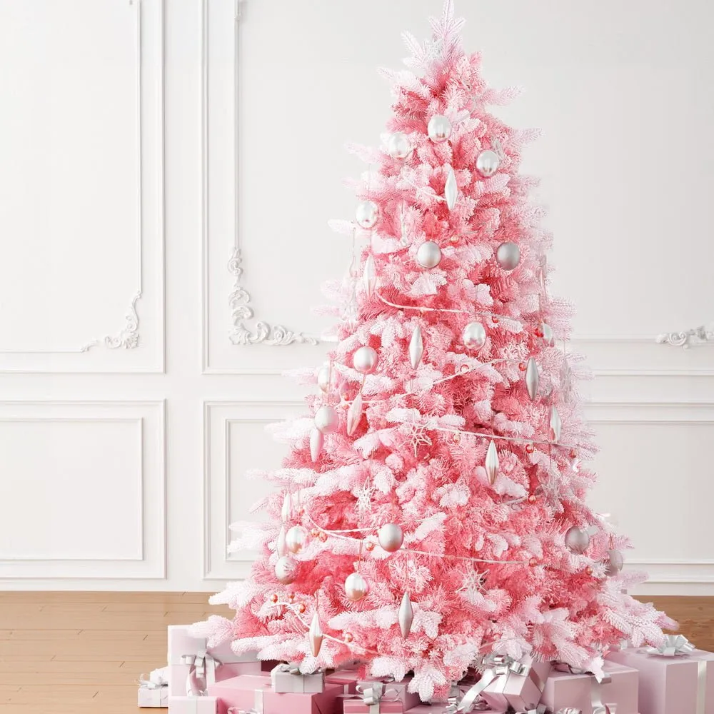 6FT Pink Christmas Tree 810 Tips Snow Flocked White Palm Tips