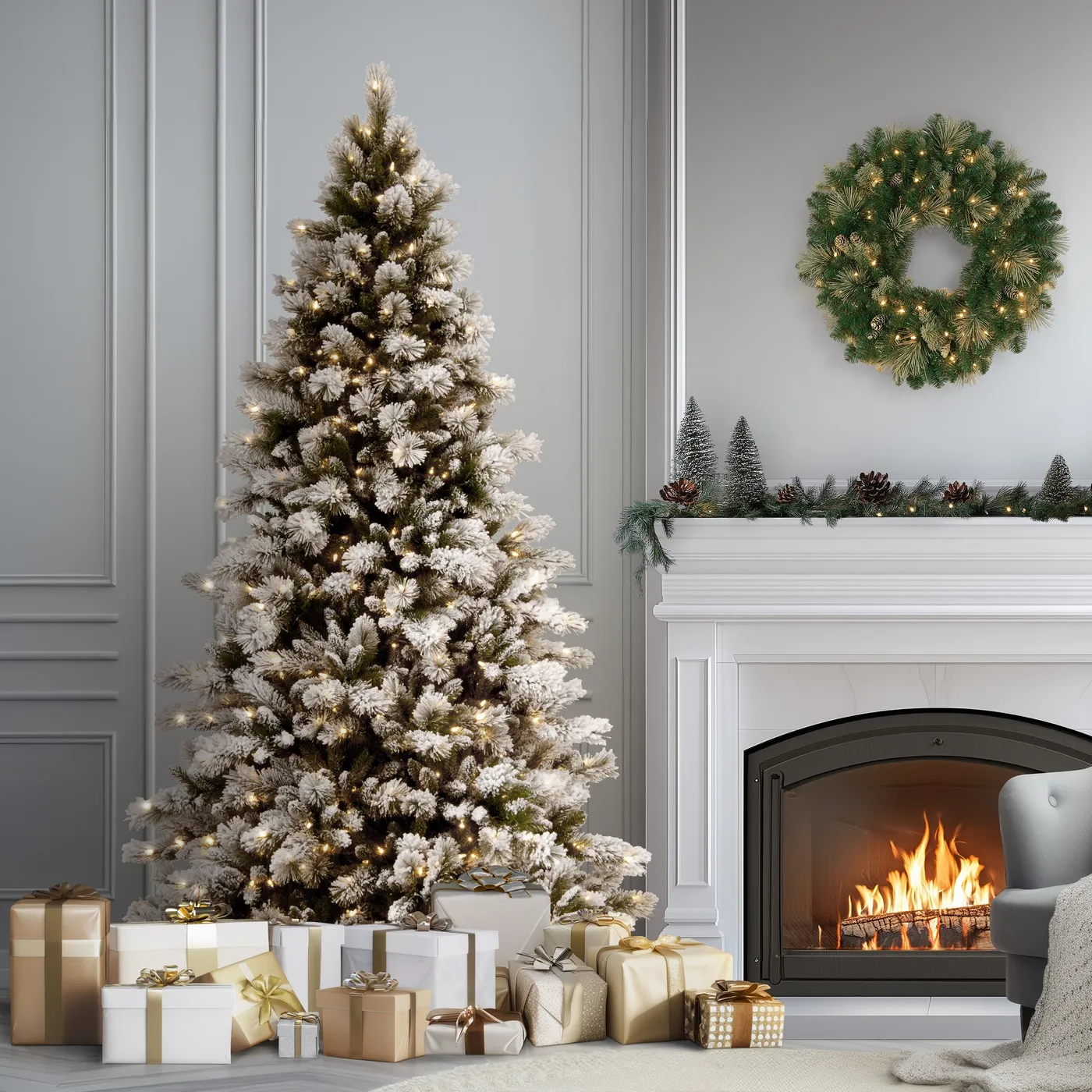 7.5 ft. Pre-Lit Snowy Westwood Pine Full Tree with Clear Lights 7.5  westwood pre-lit