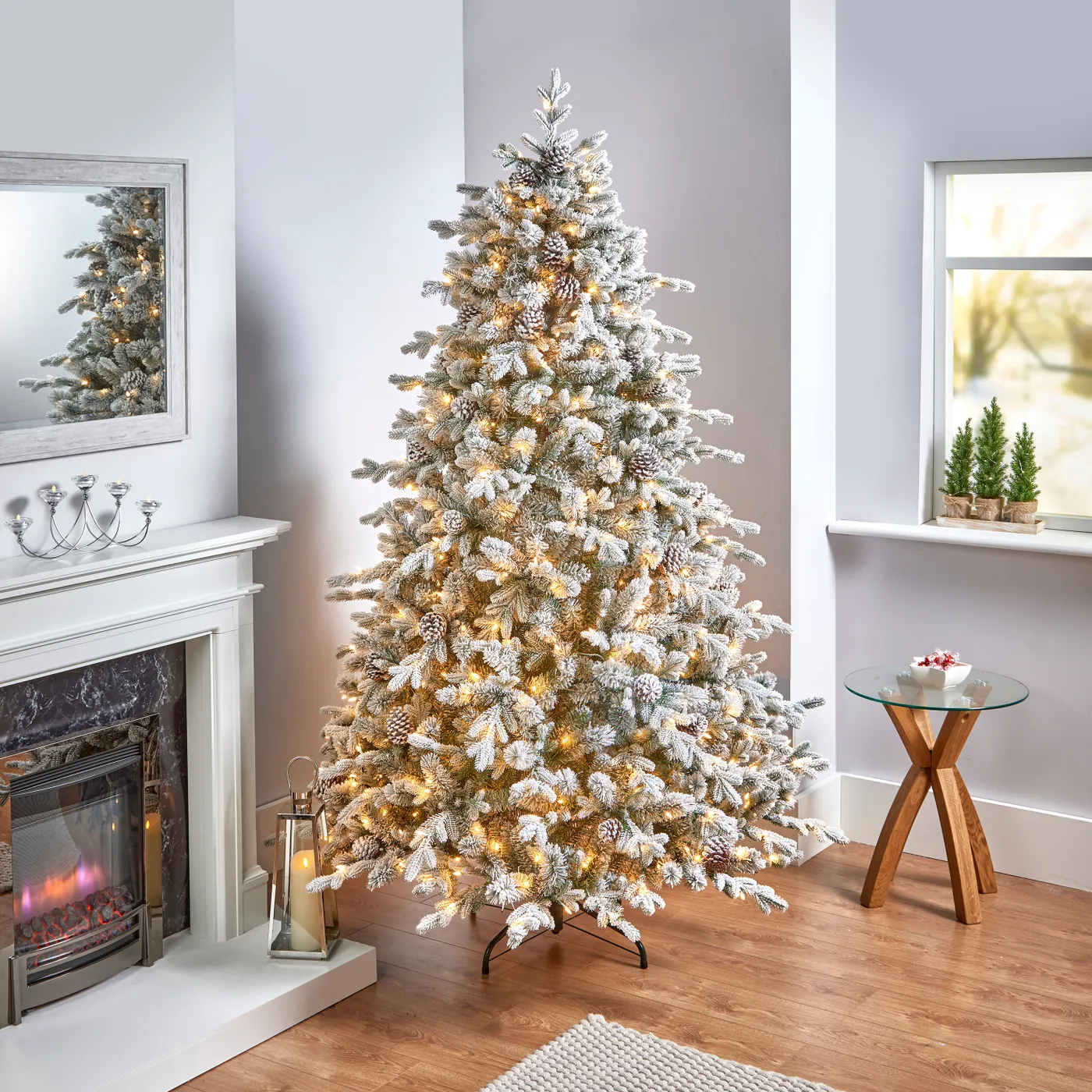 7.5ft Snowy Pre Lit Dorchester Spruce Luxury Real Feel Artificial Chri