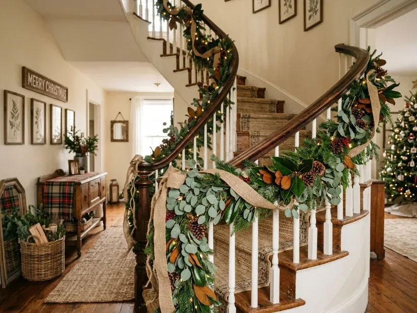 9 Christmas Staircase Garland Ideas That Last | CozydecorTip