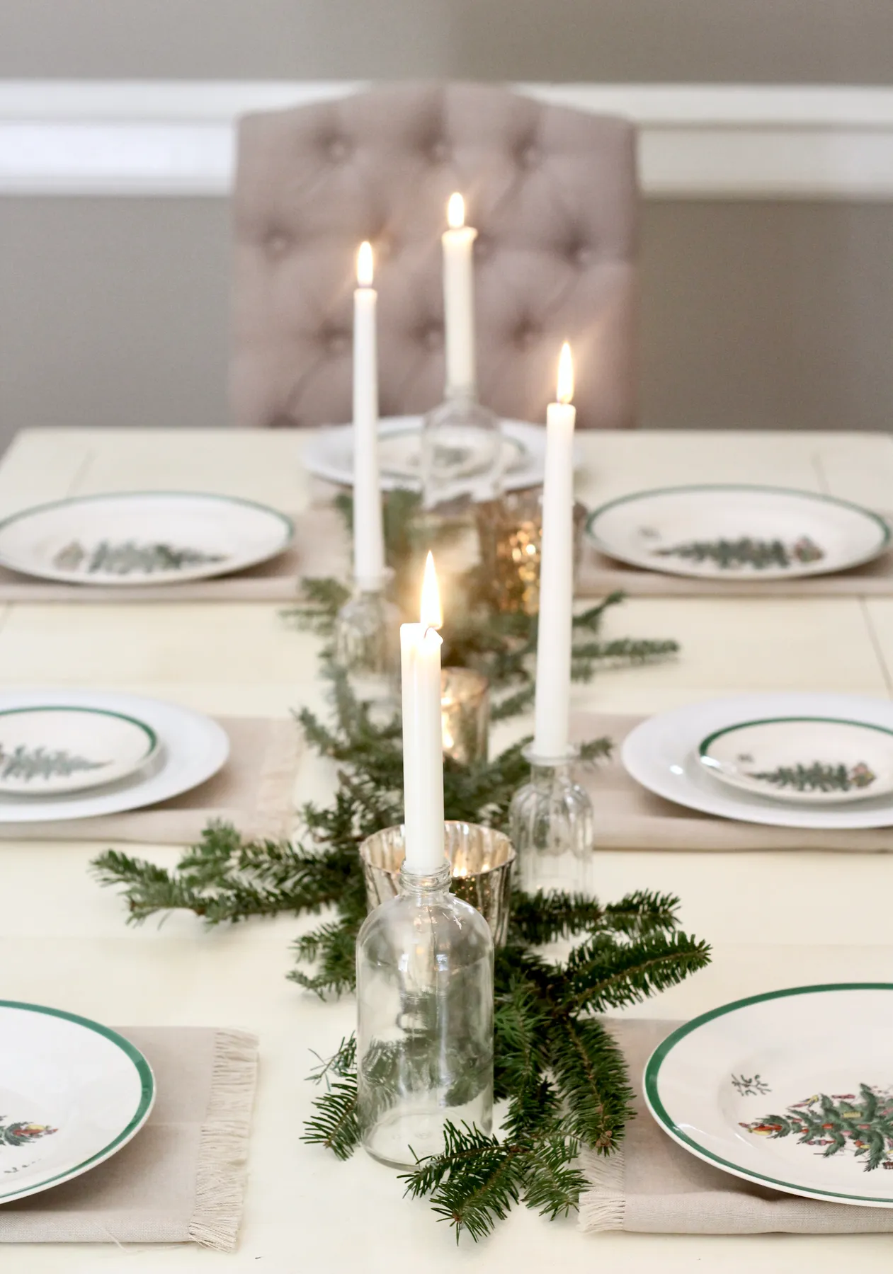 A Christmas Tablescape with Mercury Glass and Greenery | Our Hammock House