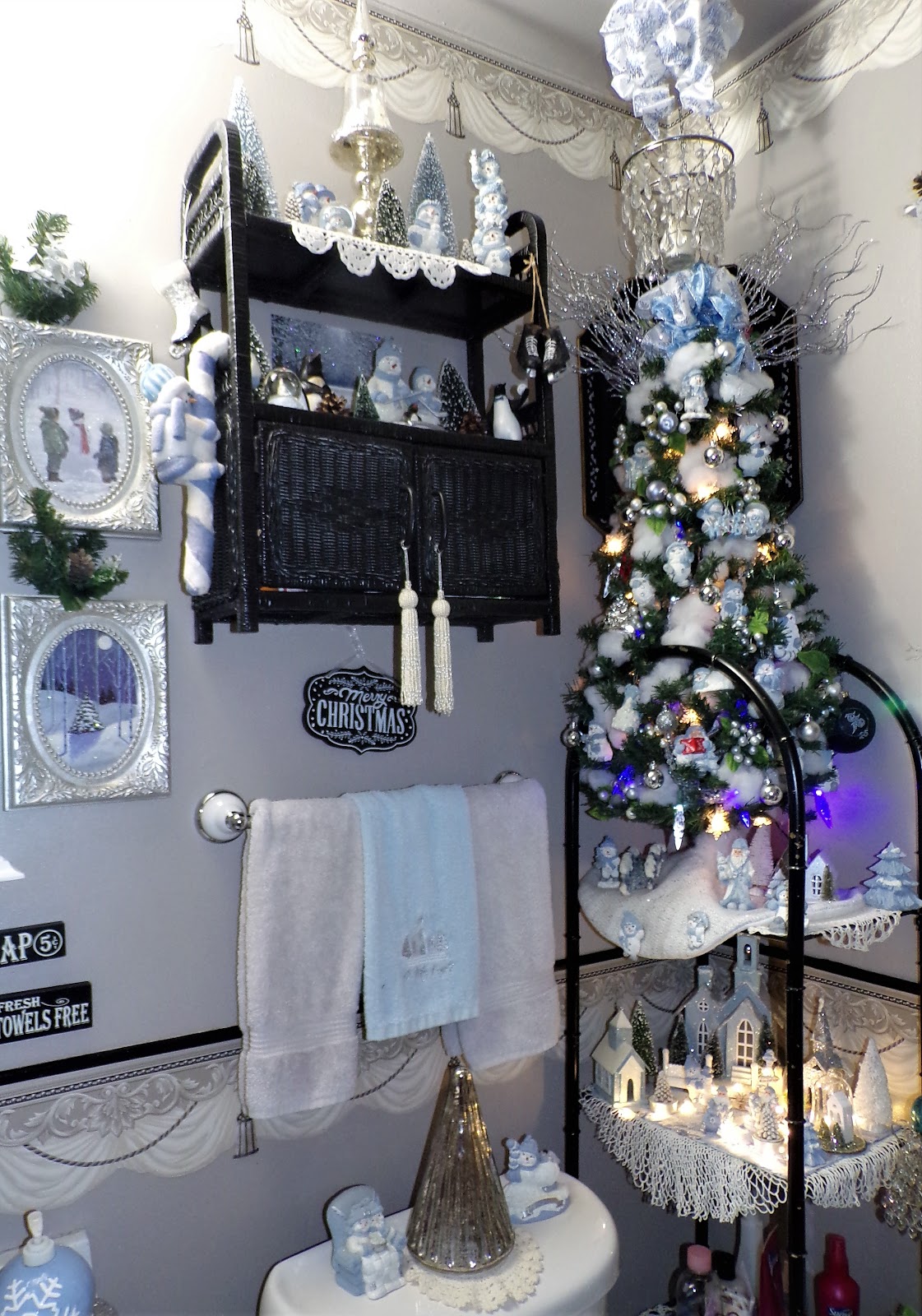 A DEBBIE-DABBLE CHRISTMAS: A Blue Christmas in the Powder Room, Christmas Home Tour, 2022