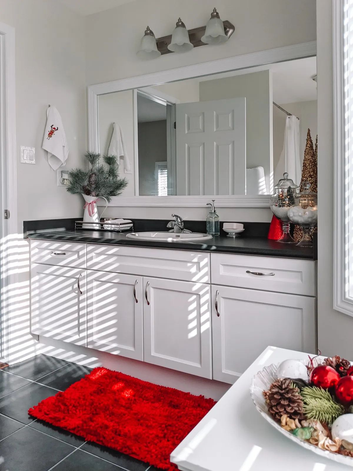 A Festive Christmas Bathroom | Red, White, and Gold - Honey + Juniper