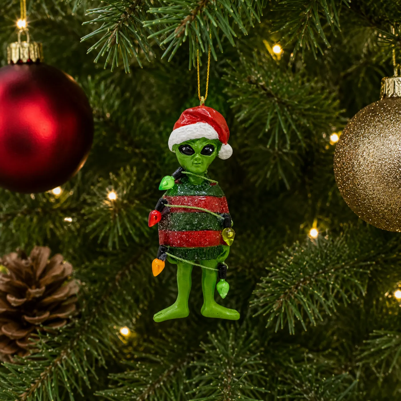 Alien in Ugly Christmas Sweater Party Wrapped