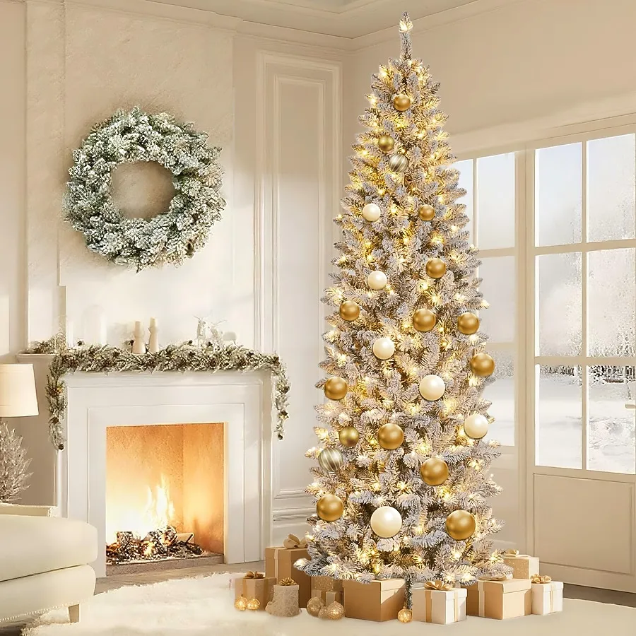 Artificial Tree Pencil Christmas Tree Der Rose Pencil Christmas Tree  Pre-Lit Frosted Artificial Tree Skinny Xmas Trees Holiday Decoration With  LED Light And Metal Base In The Artificial Christmas ..