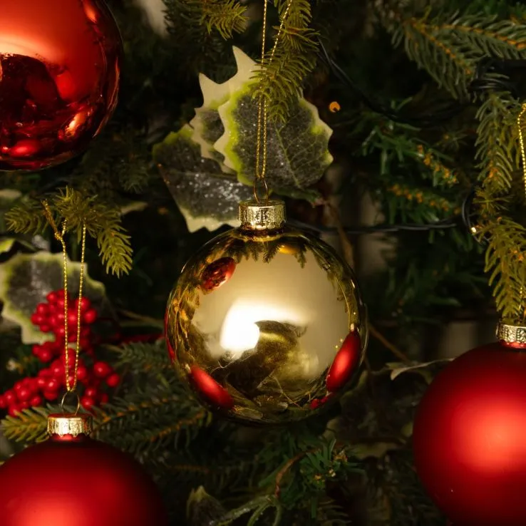 Assorted Red and Gold Glass Baubles - Pack of 12 - Christmas Tree Decoration