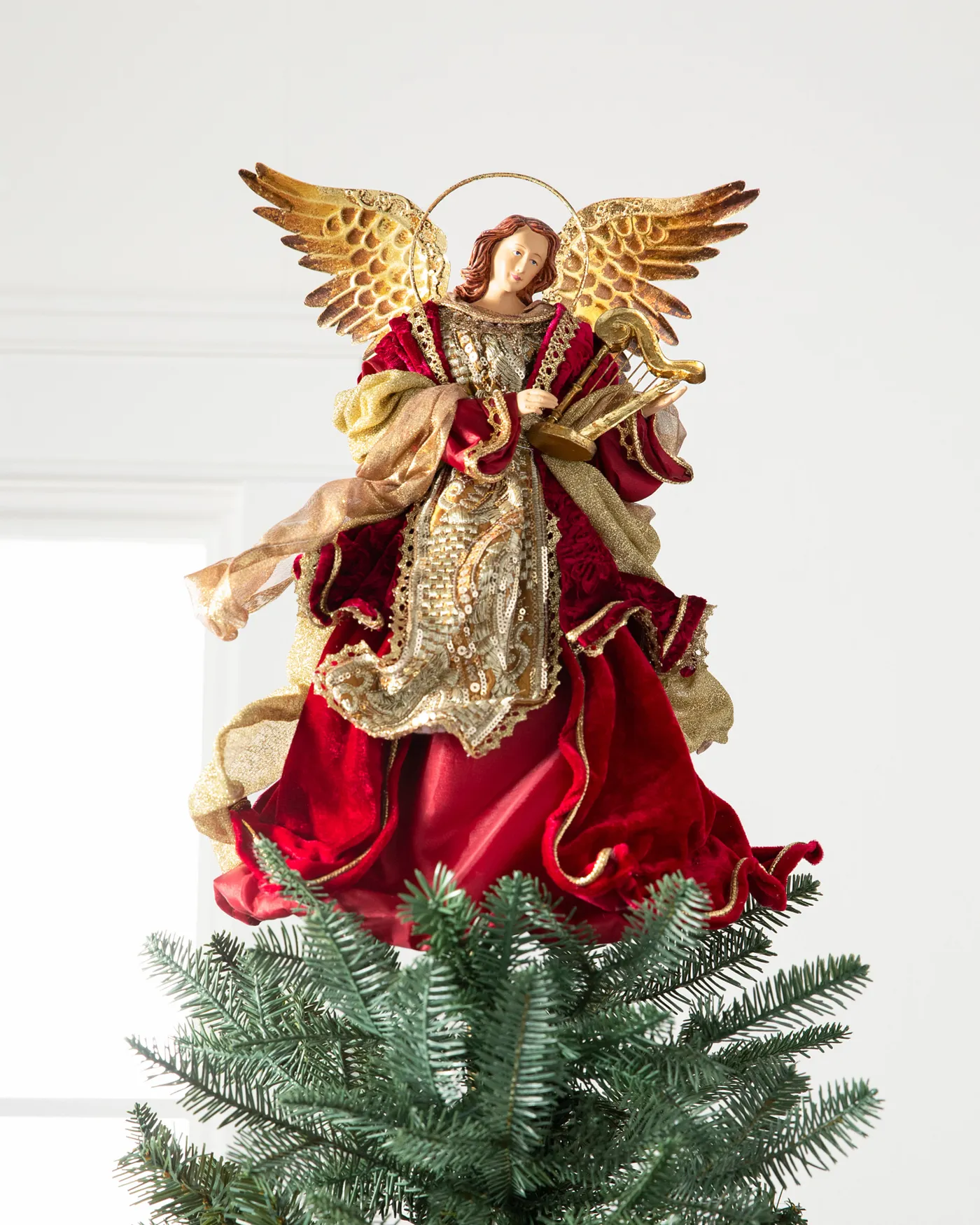 Balsam Hill - 2024 Holiday 1 - 14' Burgundy & Gold Angel Tree Topper